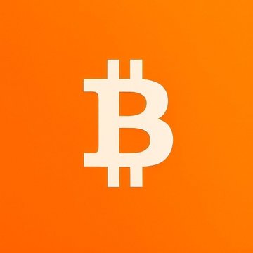 The image shows a close-up of an orange background with a white Bitcoin symbol centered within it. Below the symbol, there is text that reads "BREAKING: 32% chance Bitcoin hits $100,000 this year 4% chance it happens next month". This information is likely related to Bitcoin and its market trends.