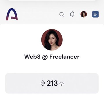 The image shows a screenshot of an app's home screen with a profile picture of a woman displayed at the top right corner. The name "Web3 @ Freelancer" is written below her profile picture, indicating that she is a freelancer on the Web3 platform. Below this information, there are two other names: one for the person who created the app and another for the person who uses it. These names are not visible in the image but can be found at the bottom of the screen.