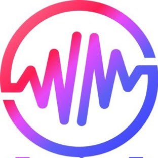 A circular logo featuring a stylized waveform design in pink, purple, and blue gradient colors.