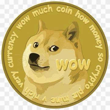 The image features a gold-colored coin with a cartoon dog face on it, which has been altered to say "WOW" instead of "coin much coin how money". The text "DOGE之前把“挖矿”改成“狗刨坑” 比特币叫 mine （挖矿）,高大上，工业感 狗狗币把代码里的 mine 全改成 dig (“WOW”)". The dog's face is positioned in the center of the coin.