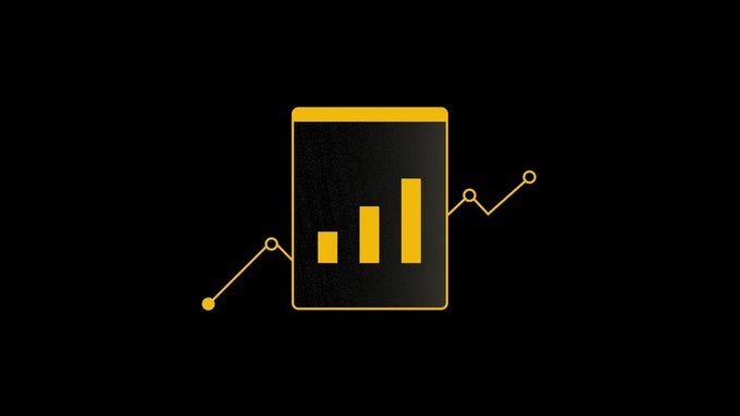 A yellow icon depicting a bar chart with an upward-trending line graph on a black background.