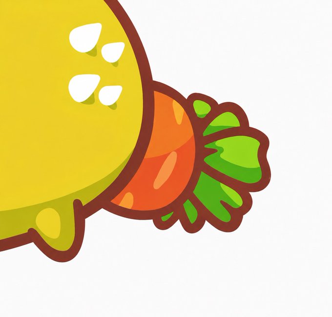 A partial view of a cartoonish Axie creature's yellow body is shown, focusing on its rear end where an orange carrot with leafy green tops is protruding, likely depicting the "Carrot Tail" body part from the game Axie Infinity, as referenced in the accompanying post asking players to identify this specific Axie part.