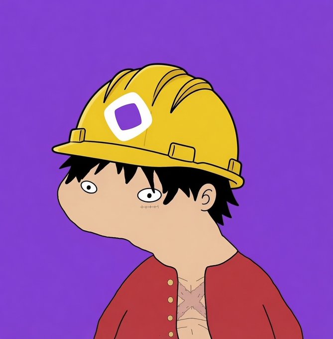 A cartoon character resembling "Chad" or the "Gigachad" meme wears a yellow construction hard hat over black hair, a red jacket, and has a chest tattoo with a scar across his cheek, set against a purple background.

The image ties into the post's "$BUIDL" theme by depicting the character as a builder, aligning with the "culture on $MON" and "not scam project" messaging presented in the accompanying text.