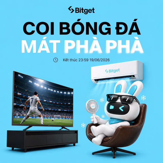 The image features a cartoon rabbit sitting in an office chair, holding a fan while watching television. The scene includes a TV screen displaying soccer players, with a banner above that says "Coi bong da mat pha pha".