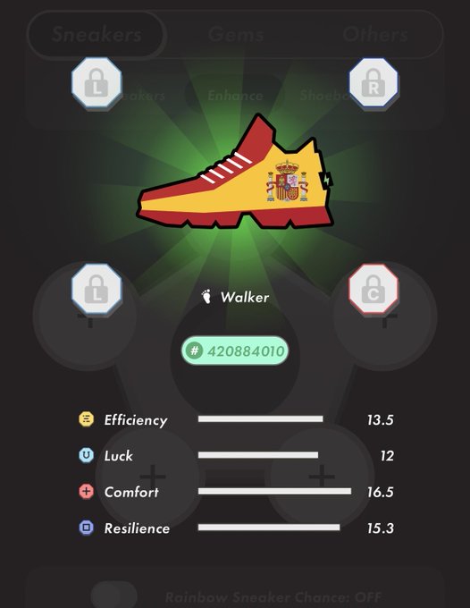 The image shows a shoe with a Spanish flag design, possibly from Spain or a country that uses the Spanish flag as its national emblem. The shoe has a red sole and yellow accents. The background of the image is black, which contrasts with the colorful shoe. There are four white circles in the top left corner of the image, and there's a post on social media with a caption about the shoe design featuring the Spanish flag.
