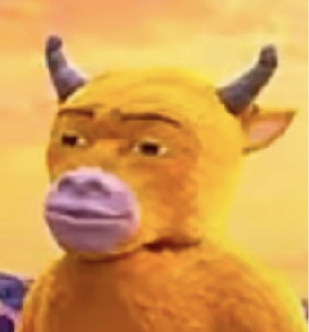 A close-up shot of the concerned-looking yellow bull character from "Home" with a warm orange sky background, captioned to promote the $Niulái meme coin on BSC and rally the Chinese community to support its revival of meme culture.