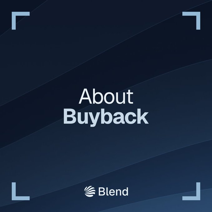 A dark blue screen with corner brackets displaying the text 'About Buyback' and a 'Blend' logo at the bottom.
