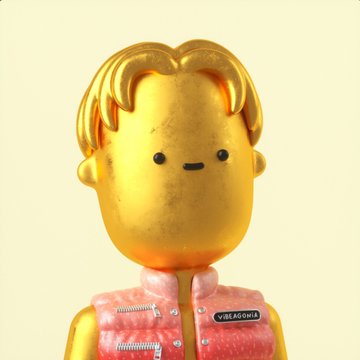 A golden Sonny Angel figurine wearing a pink vest with a 'COOL' name tag, featuring a small smile and dot eyes.