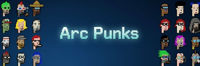 A pixel art graphic featuring various character portraits around the glowing text 'Arc Punks'.