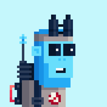 A pixel-art rendering of a blue donkey-like character with sunglasses, a backpack, and a small white tag, symbolizing the creator's Bitfoot NFT—a rare collectible of which only 303 exist, as mentioned in the post.