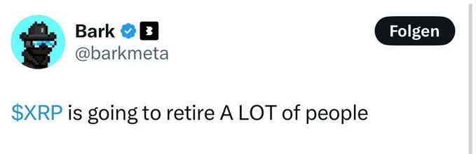 A Twitter/X post from verified account 'Bark' (@barkmeta) stating '$XRP is going to retire A LOT of people' with a pixel art profile picture.