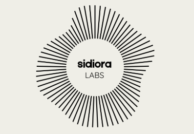 A minimalist logo for 'sidiora LABS' featuring a diamond shape made of radiating black lines on a white background.