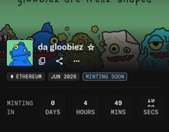 The image features a webpage that provides information about a video game, specifically mentioning that it is due to be released in June of next year. The background of the screen displays the name of the person who created the game, Da Gloobiez. On the left side of the image, there's a small blue character, and on the right side, another smaller blue figure can be seen. A green square with an icon in the top left corner indicates that this webpage is related to the video game, while the number "43" is displayed near the bottom edge of the image.