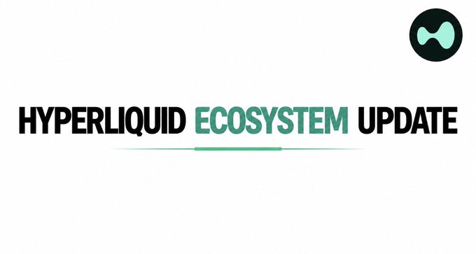 A white background graphic with the text 'HYPERLIQUID ECOSYSTEM UPDATE' in black and green letters, accompanied by a circular logo with a green bowtie-like shape.