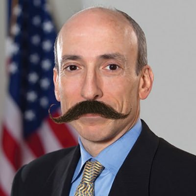 This image is a humorous edit of a man with a prominent handlebar mustache, likely referencing the post's claim about a dramatically improved mustache due to daily use of a soap purchased with Bitcoin.