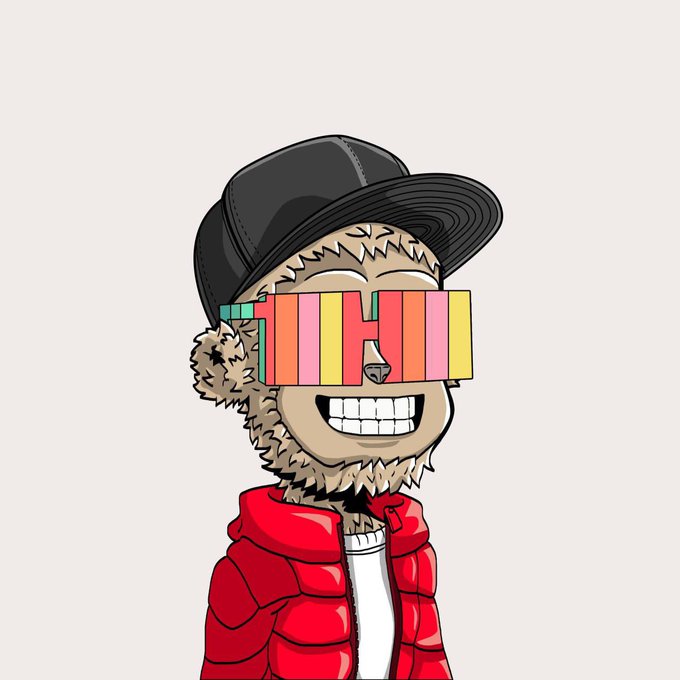 A cartoon-style NFT character with a black cap, red puffer jacket, and colorful blocky "THUG" sunglasses smiles widely, representing the honorary mint giveaway for Velin's collection launching July 2nd on ApeChain.