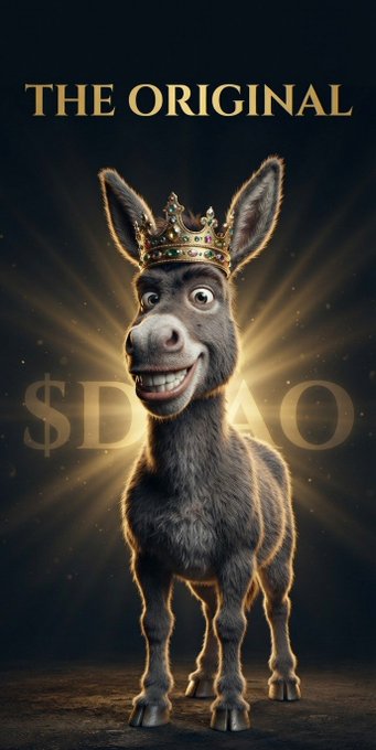 A promotional image showing a crowned donkey with the text 'THE ORIGINAL' at the top and '$DONO' overlaid, likely related to a meme token.