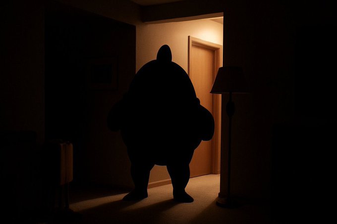 urn of water sits on a table, casting a shadow, with a person's silhouette standing behind it against a white wall and floor.