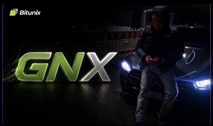 A nighttime promotional image featuring the "Bitunix" logo and bold "GNX" text beside a hooded figure leaning against a car, echoing the post's theme of restless trading driven by boredom, FOMO, and revenge—urging patience as the ultimate edge.