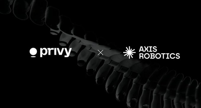 A promotional graphic featuring the logos "privy" and "AXIS ROBOTICS" separated by an "x", set against a dark background with a spine-like structure.