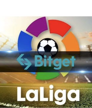 A promotional graphic featuring a colorful segmented circle surrounding a soccer ball, with the Bitget logo overlaid on a football stadium background and the LaLiga logo at the bottom.