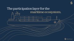 A dark blue graphic showing a line-art illustration of a container ship with the text 'The participation layer for the maritime ecosystem.' and a SeaLevel logo.