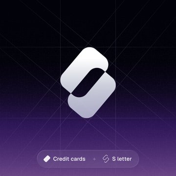 A dark purple gradient digital background featuring a stylized white 'S' letter logo, with buttons at the bottom labeled 'Credit cards' and 'S letter'.