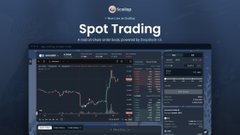 A promotional image for 'Spot Trading' on what appears to be El Salvador's Bitcoin platform, displaying a trading interface with charts and data on a blue background.