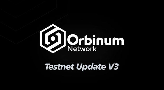A black banner with the Orbinum Network logo and text 'Testnet Update V3' displayed in white.