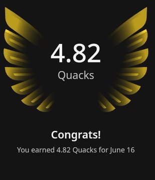 The image shows a post about a competition where someone has earned 4.82 Quacks (4.81) by participating in an online gaming event, specifically a Quack-themed game called "Wallchain X". The post also mentions that the account holder is suspended due to not paying their dues. The post includes a congratulatory message and a link to the account's payment page for the user to settle their dues.