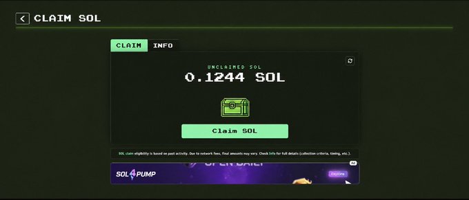 A "CLAIM SOL" interface displays 0.1244 SOL available to claim with a green "Claim SOL" button, illustrating the post's point about reclaiming previously locked SOL from old token accounts after Solana's recent rent reduction.