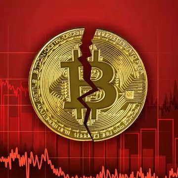A cracked Bitcoin coin set against a red, declining stock chart visually represents the record-breaking $4.51 billion in net outflows from U.S. spot BTC ETFs in June, their worst month on record.