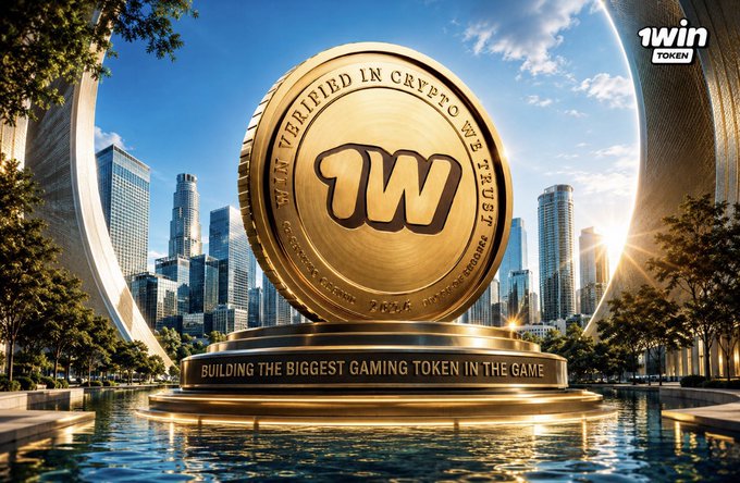 The image features a large golden coin placed in front of a body of water with buildings in the background. The text "I pay attention to projects long before everyone else starts talking about them" can be seen, which suggests that the coin might have been awarded for its significance or impact on the gaming industry. The post also mentions that the coin was built by @1winToken and is related to a project called "Winning the biggest gaming token in the game". This implies that the coin could potentially be used as a valuable asset, either directly or indirectly, within the gaming world.