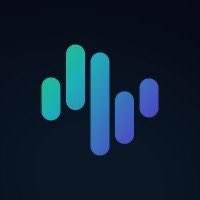 A simple green and blue abstract logo on a dark background resembling a stylized audio waveform or bar chart.