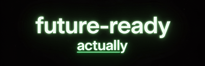 The image features a neon green banner with white text that reads "future-ready actually." This message seems to be related to the content of the post, which says "long live @CNPYNetwork" at the bottom of the image. The neon green banner and white text create a striking contrast against the black background, making it easy for viewers to read and understand the message.