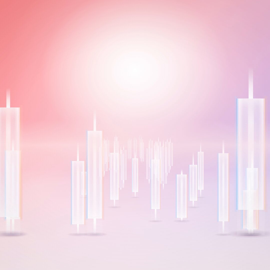 The image features a group of white candles arranged in rows, creating a visually appealing pattern against a pink background. The candles are positioned at various angles, giving the impression that they are floating or moving across the scene. This arrangement creates an interesting and dynamic visual effect, drawing attention to the candles as the main focus of the image.