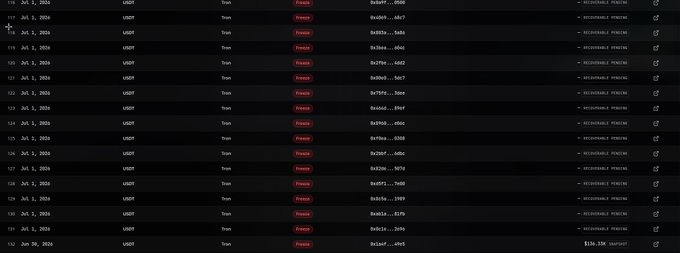 A transaction history list from a cryptocurrency/blockchain platform showing multiple USDT transactions from July 1, 2024 with various wallet addresses and 'DECODABLE PROBING' status indicators.