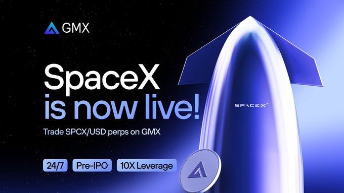 The image shows an advertisement that explains about a cryptocurrency called "SPCX" and mentions a company called " SpaceX". The focus of the advertisement is on trading SPCX, with a trade offering stating that SPCX is now live! It seems the advertisement is related to the new "SpaceshipCoin" by GMX.