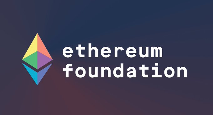 The Ethereum Foundation logo featuring its colorful diamond-shaped emblem next to the words 'ethereum foundation' on a dark gradient background.
