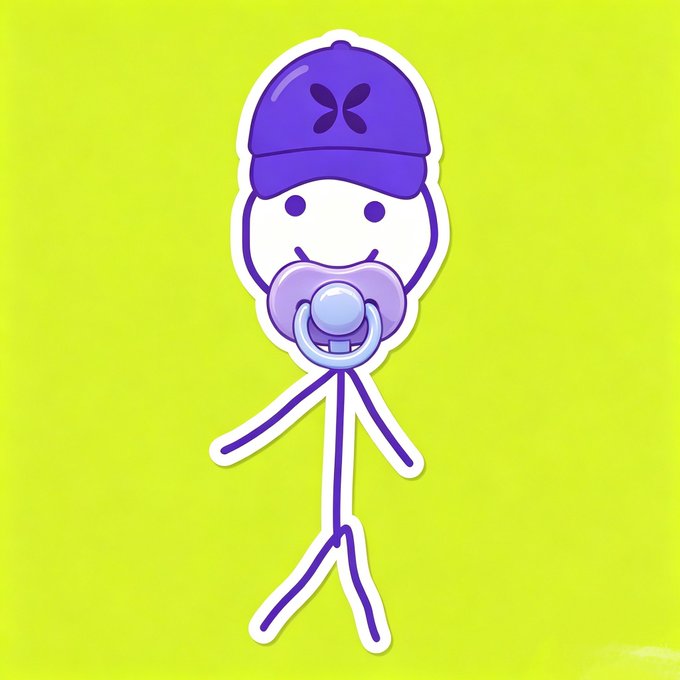 A cartoon stick figure wearing a purple cap and a pacifier stands against a bright yellow-green background, playfully matching the meme-token vibe of the $BABYBEN contract (0xc39c...7777) with its "Ben" holder dividends and baby-themed branding.