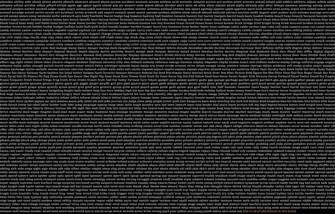 The image shows a massive list of seed words (likely from a Bitcoin BIP39 wordlist) repeating the same sequence—"abandon, ability, able, about, above, absent, absorb, abstract, absurd, abuse, access, accident, account, accuse, achieve, acid..."—in white text on a black background. In the bottom-right corner, a small red highlight emphasizes "ability able," visually underscoring the post's claim that all Bitcoin seed words have been exposed.