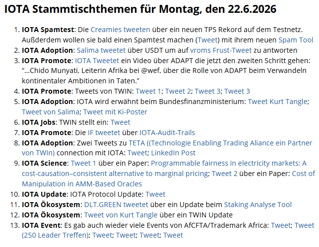 The image shows a website titled "IOTA Stammtisch iota-community.github.io/community-even", which has been updated with some text. The main focus of this update seems to be around promoting IOTA, an organization that specializes in information technology. The post also mentions the hashtag "#IOTA". This social media post likely provides more information about the organization and possibly updates or shares news related to IOTA.