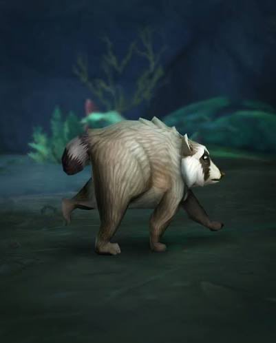 A raccoon-like creature with cream and brown fur runs across a dark, mystical forest floor, likely a rare spawn from a video game that ties into the post's playful hint about identifying the character for a potential reward.
