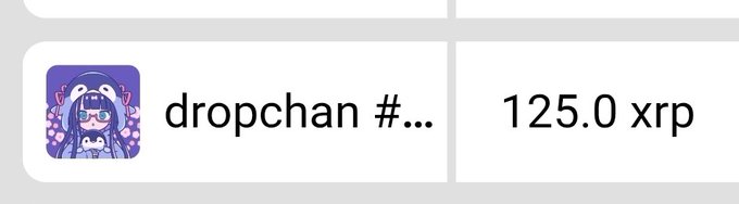 A user profile entry showing 'dropchan #...' with an anime avatar icon and '125.0 xrp' displayed as a value.