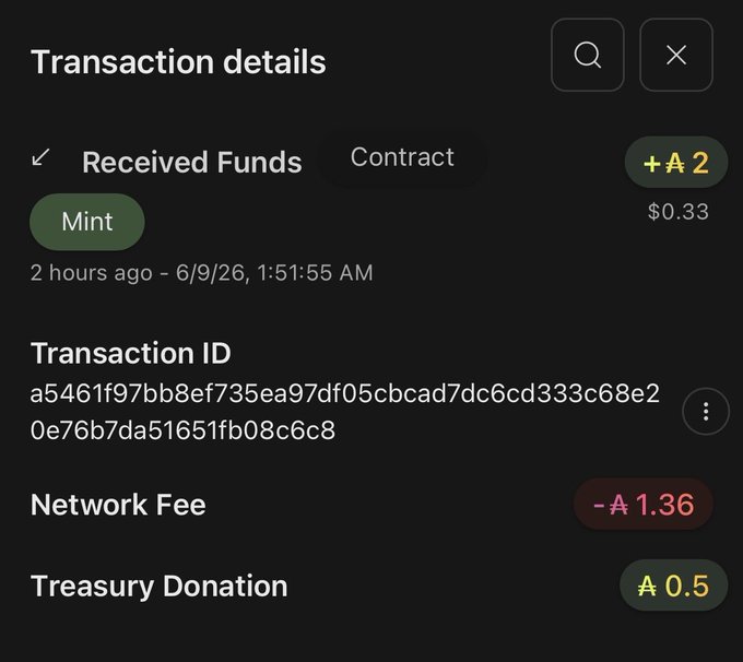 The image shows a screen displaying information about a transaction, including details such as the amount of money received, the type of funds (received funds or contact funds), and the time of the transaction. The text "aegis goes live tomorrow with automatic Cardano treasury revenue built-in." suggests that the post is related to the Cardano cryptocurrency exchange, which has been active for a while now. The image also contains some numbers and letters, possibly representing the transaction details or other relevant information about the exchange.