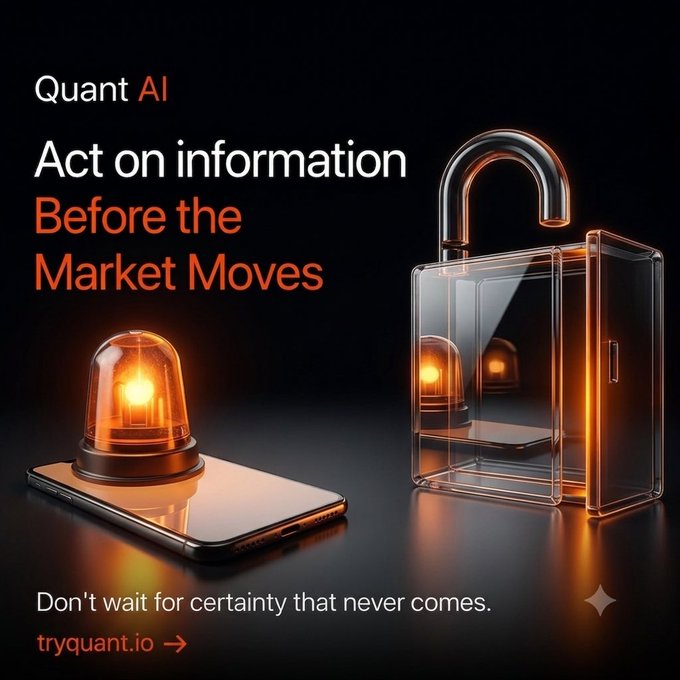 𝕏 The image features a smartphone with an orange light on top of it that appears to be emitting a signal or alarm. This could indicate that there's some sort of alert, notification, or warning system being displayed on the phone screen. The background is black and has a lock on it, which might suggest that the scene takes place in a security context. The image also includes text that reads "Act on information before the market moves", implying that there could be an impending change or event related to the stock market or financial news.