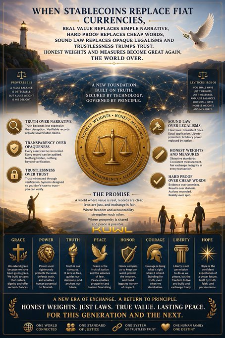 "RLUSD + XRP + EVM + CLARITY is a STABLE GENIUS PLANNER to DERIVED. Fiat to Sound Value, True Value, Lasting Peace, Opaque to Transparent. Institutional to Sovereign. Slow to Instant. Dark to Light. to @USTreasury @USOCC @SECGov @NYDFS @The_DTCC".