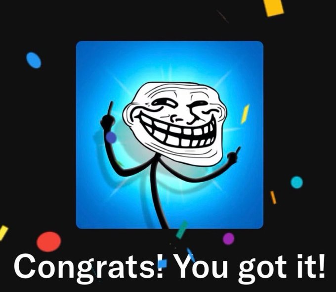 The image features a cartoon character with a big smile, holding up two fingers as if giving a thumbs-up sign. The background of the image is black, but there are colorful confetti scattered around the character's face, adding a festive touch to the scene. The text "Congratulations! You got it!" is written in white at the bottom of the image, indicating that the character has achieved something or won an award.