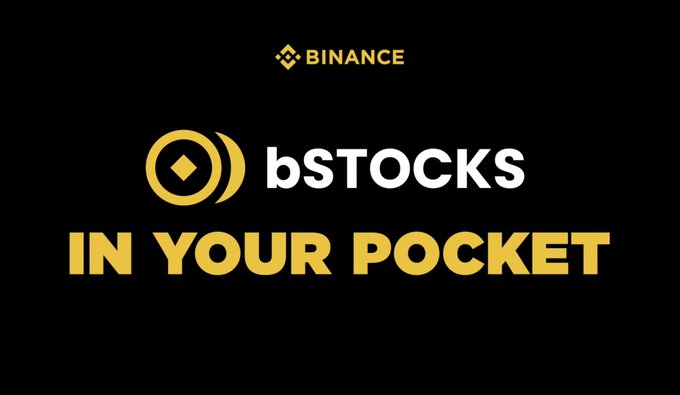 The image features a black background with white text that reads "Binance launched bStocks!". The text is positioned above a gold circle logo, which is a symbol often associated with cryptocurrency. Below this, there's a block of text that says "In your pocket". This phrase emphasizes the idea of using digital assets like bStocks in one's personal finances or investment portfolio.