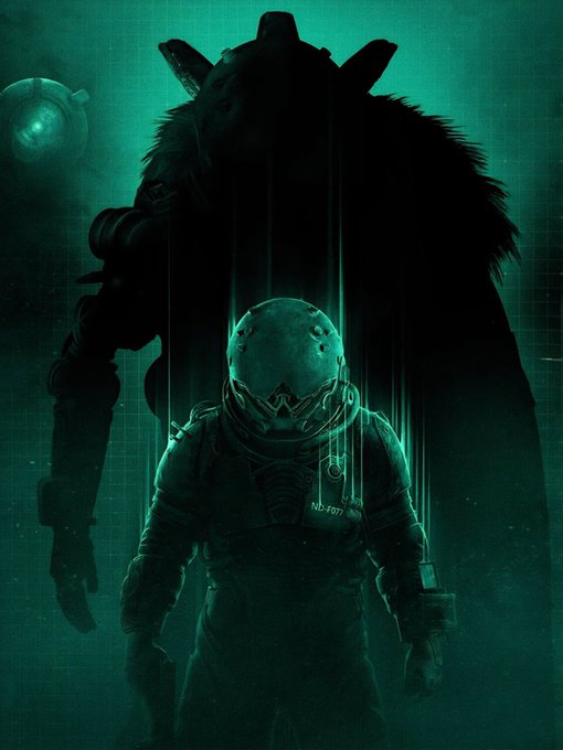 The image features a man dressed in a spacesuit, standing against a green background with a large robot behind him. The robot appears to be emitting a glow from its head, creating an eerie atmosphere. The caption of the image reads "CRONOS: Lazarus Expansion for CRONOS: The New Dawn Play as the Warden Pathfinder transforming into the Warden Uncover base game lingering mysteries More means for traversal and combat New challenges and obstacles Outrun the powerful tracker More aggressive". This description suggests that the man in the spacesuit is facing off against a robot with advanced technology, possibly from another planet or a futuristic world. The image seems to be related to a video game or movie concept, as it portrays an intense confrontation between the man and the robot.